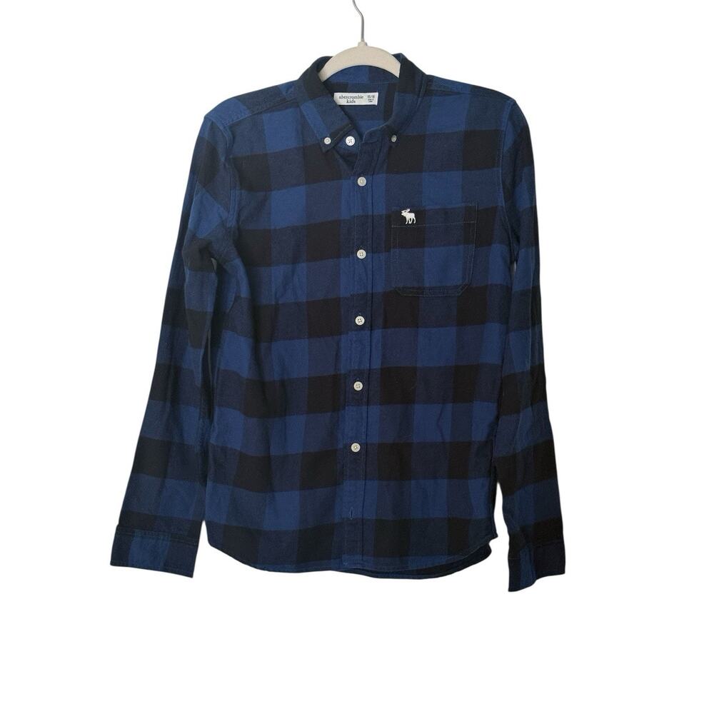 Abercrombie Kids Boys 15/16 Blue Plaid Flannel Long Sleeve Button Shirt